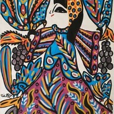 Baya, "Femme avec Oiseaux" (1987) by Baya