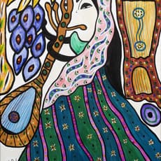 Baya, Femme à la grappe et instruments (1978) by Baya