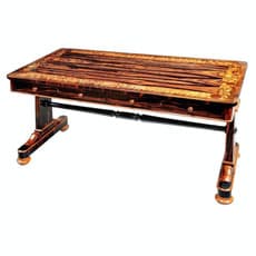 A Regency marquetry library table in exotic woods